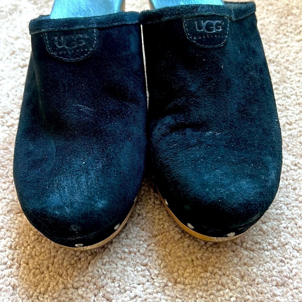 Black Leather Ugg Shearling Clogs - image 2